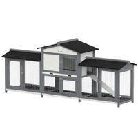 pawhut conejera de 2 plantas para conejos de madera 230x53x935 cm resistente al invierno con techo asfaltico corral y bandeja extraible gris claro   aosom espana