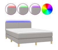 cama box spring colchon y luces led tela gris claro 140x190 cm diseno plano
