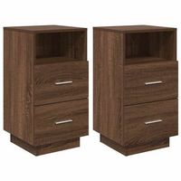 pack 2 uds mesitas de noche  mesilla de noche con 2 cajones roble marron 36x36x68 cm