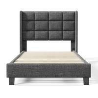 cama tapizada en tela de lino 90x200cm con cabecero y somier gris