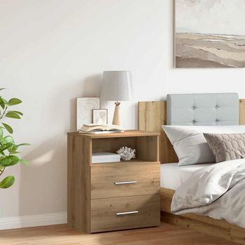Mesita De Noche - Mueble Para Dormitorio - Madera De Ingeniería - Roble Artisan (50x32x60cm)
