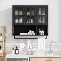 armario de pared - mueble para bano - mdf y vidrio templado - negro 88x26x825cm