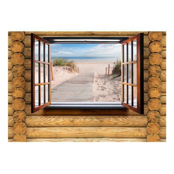 Papel Pintado 3d - Playa Detrás De La Ventana (300x210 Cm)