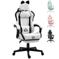 silla gamer blanca welltin diseno gato reclinable 135 con reposapies
