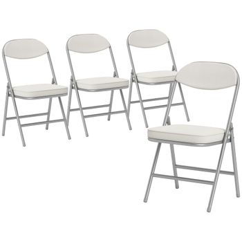 HOMCOM Set de 4 sillas plegables acolchadas, sillas plegables con cubierta de cordón, respaldo, marco de metal, Cremeweiß