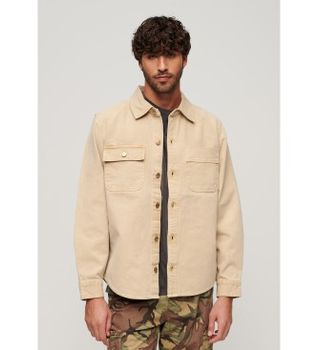Superdry para hombre. M4010826A Sobrecamisa de lona Surplus beige (3XL), Casual, Algodón, Manga larga