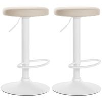 conjunto de 2 taburetes de bar de diseno sencillo con asiento sintetico color crema y estructura de metal blanco tdb10679