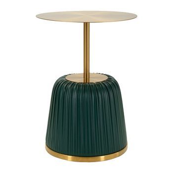 Mesita De Metal Dorado Y Polipiel Plisada Verde Ø 40×55