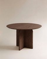 mesa de comedor redonda de madera maciza en tono nogal de 110x752cm