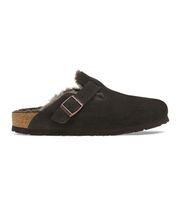 birkenstock para mujer 1020529 zuecos de piel boston shearling ajuste estrecho marron 37 plano ante hebilla casual