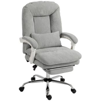 HOMCOM Silla de oficina ergonómica, sillón reclinable en terciopelo con soporte lumbar, altura ajustable, gris claro