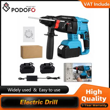 Podofo Taladro Percutor Inalámbrico Sin Escobillas de 21V, Taladro de Impacto Multifunción, Herramienta de Demolición 3 en 1 (Taladro, Martillo, Cincel), Taladro Eléctrico a Prueba de Polvo, Agua y
