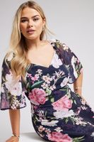 yours london vestido azul oscuro de flores manga angel mujer curvy y tallas grandes yours london