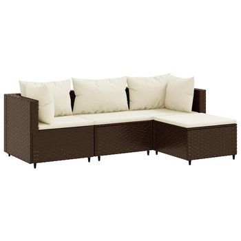 Set Muebles De Jardín 4 Piezas Y Cojines Ratán Sintético Marrón