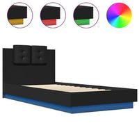 estructura de cama con cabecero y luces led negro 100x200 cm