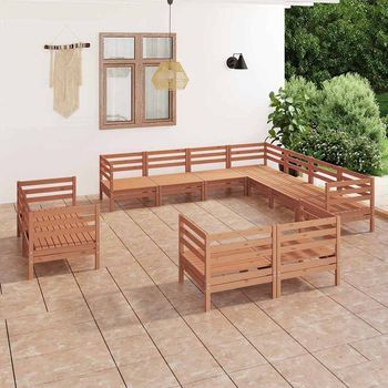Juego Muebles De Jardín 11 Pzas Madera Maciza Pino Marrón Miel Vidaxl