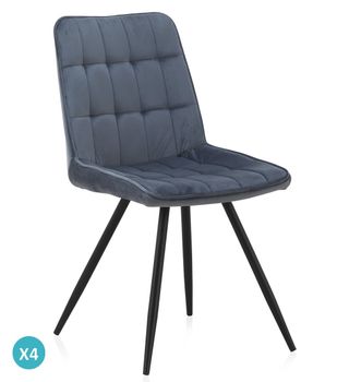 Pack 2 sillas tapizadas  azul patas metal negras