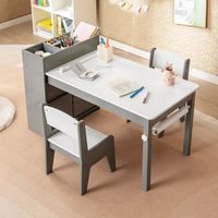 juego de mesa y sillas infantil mesa de dibujo 2 sillas con rollo de papel estantes gris