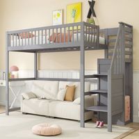 cama alta 90 x 200 cm con armario y escalera - madera maciza  contrachapado  mdf - gris sin colchon