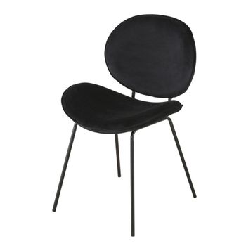 Silla de comedor de terciopelo negro con patas de acero