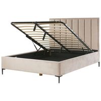 cama con almacenaje cabecero acolchado patas negras metal terciopelo gris pardo 160 x 200 cm sezanne