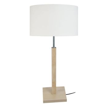 Lámpara de mesa columna madera natural pantalla crudo