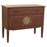 comoda de madera y ratan con 2 cajones marron 88x38x72 alt cm
