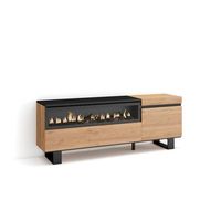 mueble tv television muebles de salon almacenaje 150x57x35cm para tv hasta 65 chimenea electrica diseno industrial estilo moderno roble y negro