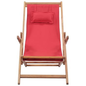 Sillón De Playa| Silla De Playa Plegable De Tela Y Estructura De Madera Roja