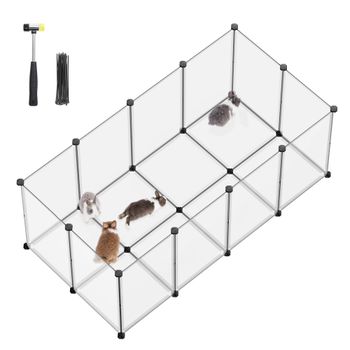SONGMICS Valla para Mascotas, Parque para Cobayas con Suelo, Recinto Interior de Plástico Transparente para Hámsters, Conejos, Erizos, para Animales Pequeños, 145 x 72 x 57 cm, Blanco