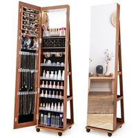joyero con cerradura espejo de maquillaje integrado estantes ajustables y espacio de almacenamiento marron