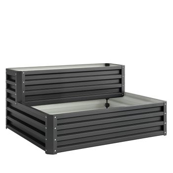 Outsunny Jardinera Exterior de Acero Diseño de Escalera para Cultivos Plantas Flores 120x101x58 cm Gris Oscuro   Aosom España