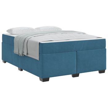 Estructura De Cama Con Colchón Azul Oscuro 140 X 200 Cm