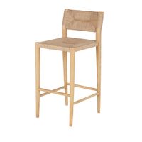 taburete alto con respalo de madera de mango y sisal