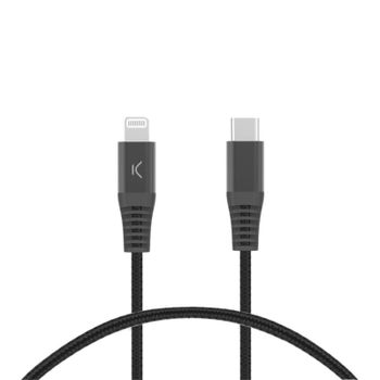 Ksix 60W Cable USB-C a Lightning Power Delivery Carga Ultra Rápida Trenzado 2m Negro