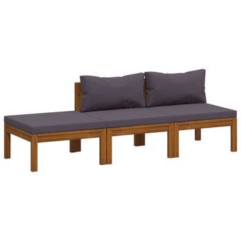 Muebles De Jardín 3 Uds | Conjunto De Comedor | Conjunto De Descanso Cojines Madera Maciza De Acacia