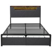 cama doble iluminada 140x200 cm led usb y tipo c cabecera con almacenamiento 2 cajones estructura de metal 200 kg lamas de metal sin colchon gris