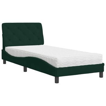 Cama Con Colchón Terciopelo Verde Oscuro 90x190 Cm