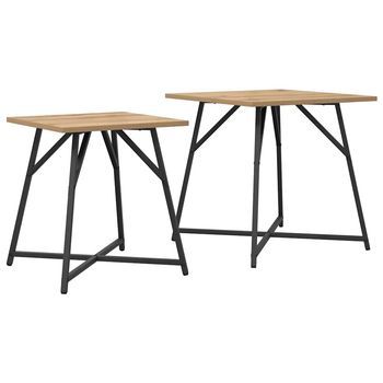 2 Piezas Conjunto De Mesas Auxiliar | Mesa De Apoyoes Roble Artisan Y Negro