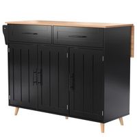 isla de cocina negra con ruedas y encimera plegable mueble de almacenamiento para cocina con cajones 129x71x915cm madera maciza negro
