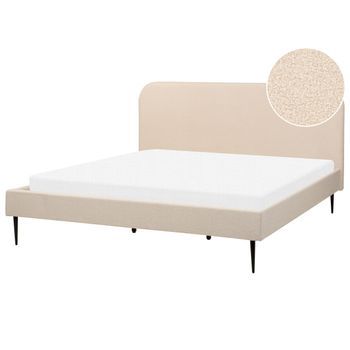 Cama Con Somier 180 X 200 Cm Minimalista Tapizada Cabecero Base Listones Bouclé Beige Flayat