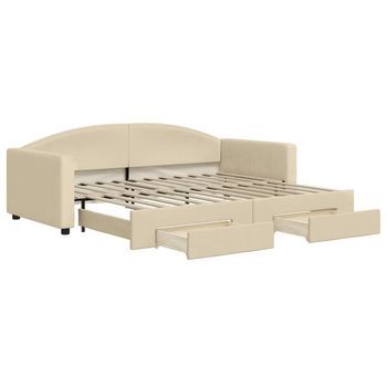 Sofá Cama | Cama Para Adultos Nido Con Cajones Tela Color Crema 90x200 Cm