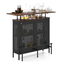 costway mesa alta de bar armario de metal con 2 estantes para vino y 6 soportes para copas reposapies para bar cocina pub 120 x 50 x 1065 cm
