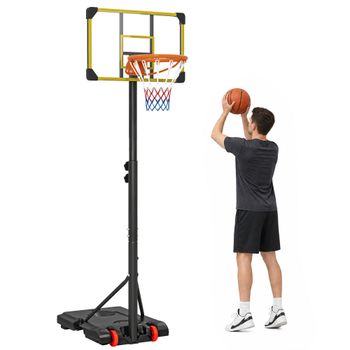 SPORTNOW Canasta de Baloncesto con Altura Ajustable 178-208 cm Ruedas y Base Rellenable para +6 Años 75x56x210-240 cm Amarillo y Negro   Aosom España