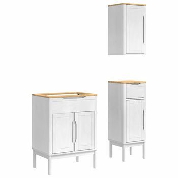 Juego De Muebles De Baño | Armario De Baño Floro 3 Piezas Madera De Pino Macizo