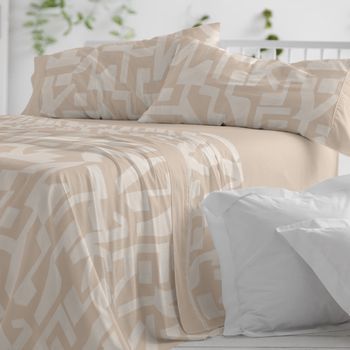 Juego De Sábanas 50% Algodón Étnico Geométrico Cama De 135 Cm Color Azul Acero Burrito Blanco