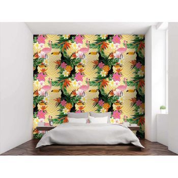 Fotomural Vinilo Tropical Tucan Y Flamenco 150 X 100 Cm