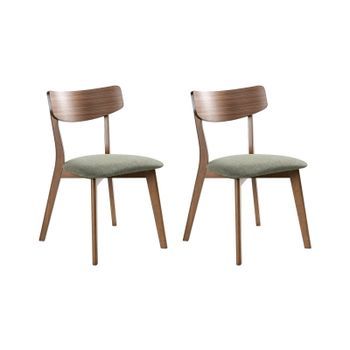 Conjunto De 2 Sillas De Comedor Retro Sin Reposabrazos Asiento De Tela Estructura De Madera Maciza Marrón Oscuro Y Verde Holly
