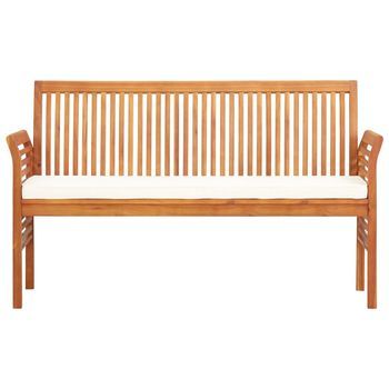 Banco De Jardín 3 Plazas | Banco De Exterior | Silla De Jardín Con Cojín Madera Maciza Acacia 150 Cm