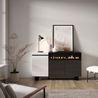 aparador efecto madera blanco y negro 150x35x87 chimenea efecto fuego